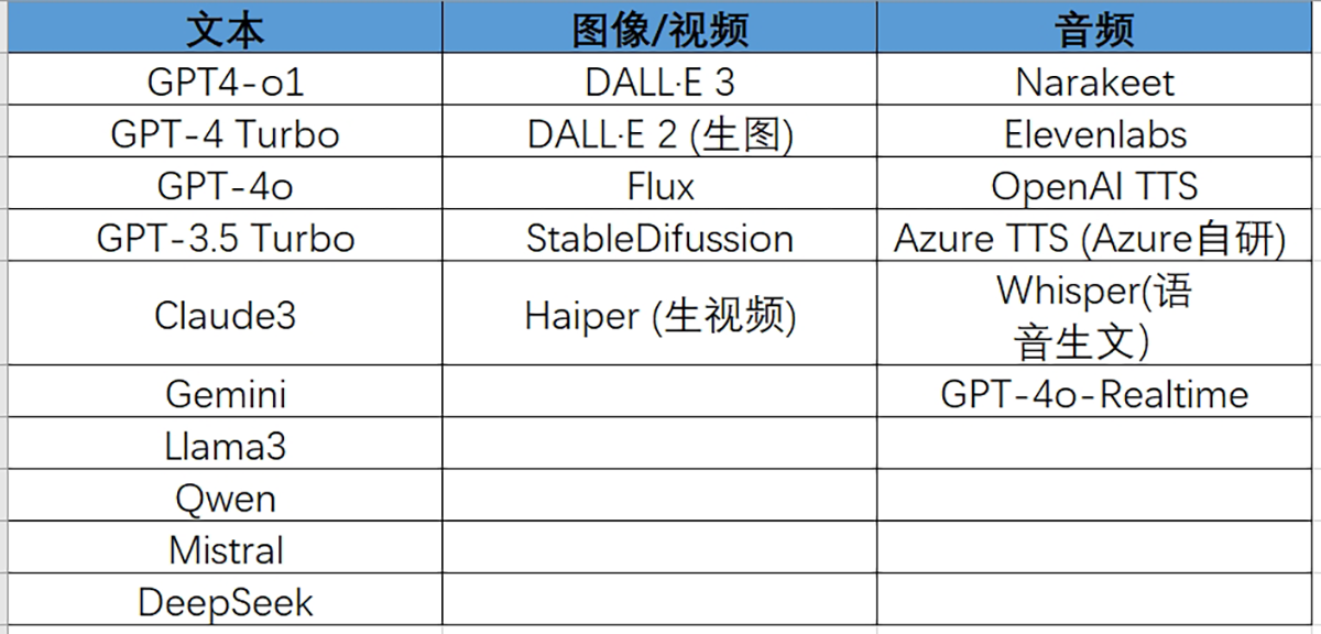 支持大模型一览